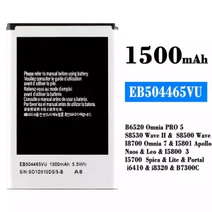 Puhelin Akku EB504465VU sovittaa Samsung B6520 Omnia PRO 5/S8530 Wave /S8500 Wave 2