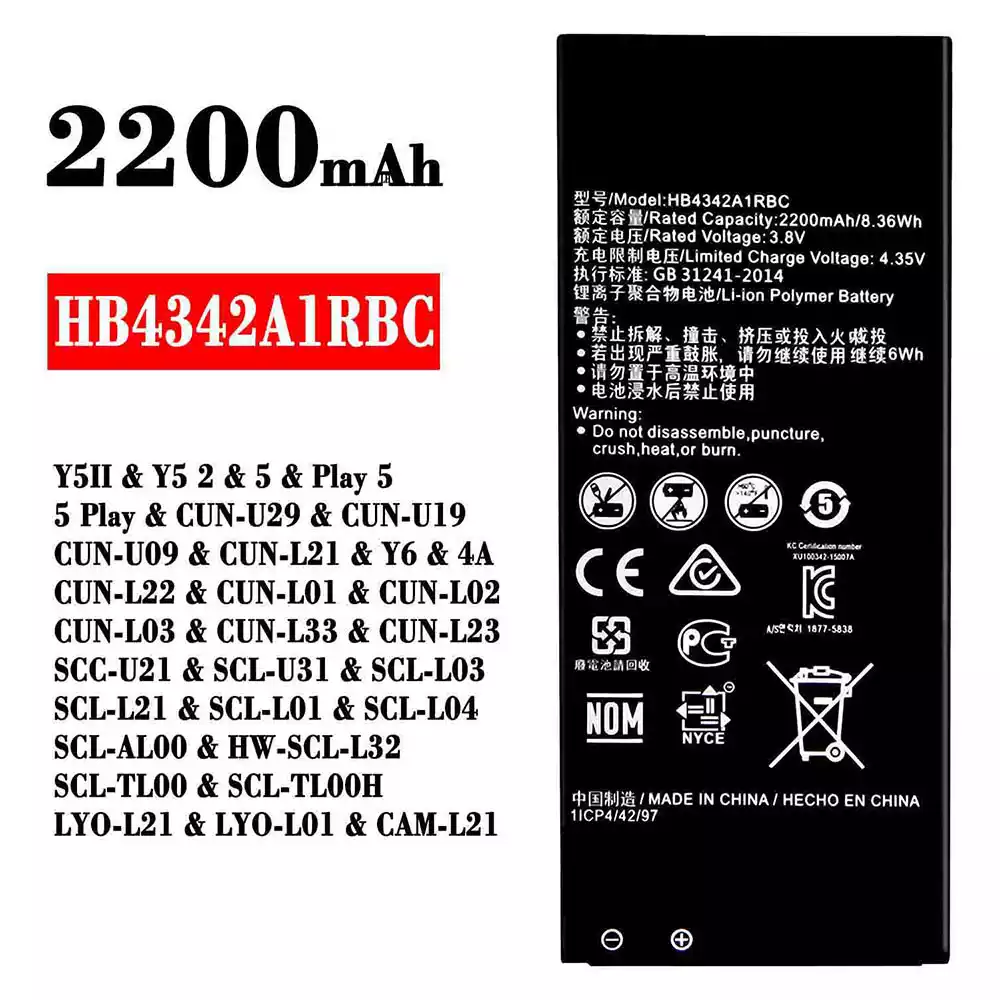 Puhelin Akku HB4342A1RBC sovittaa HUAWEI Y5 2 / Play 5