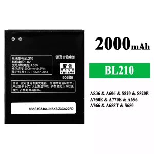 Puhelin Akku BL210 sovittaa Lenovo A536/A606/S820/S820E/A750E/A770E/A656/A766/A658T/S650
