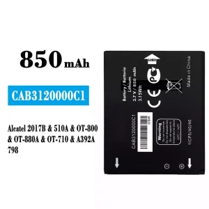 Puhelin Akku CAB3120000C1 sovittaa Alcatel 2017B/510A/798/OT-800/OT-880A/OT-710/A392A