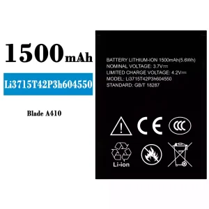 Puhelin Akku Li3816T43P4h604550 sovittaa ZTE Blade A410