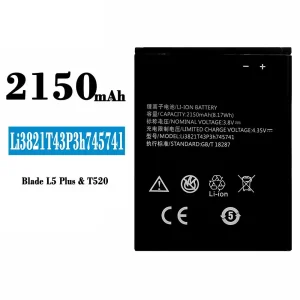 Puhelin Akku Li3821T43P3h745741 sovittaa ZTE Blade L5 Plus